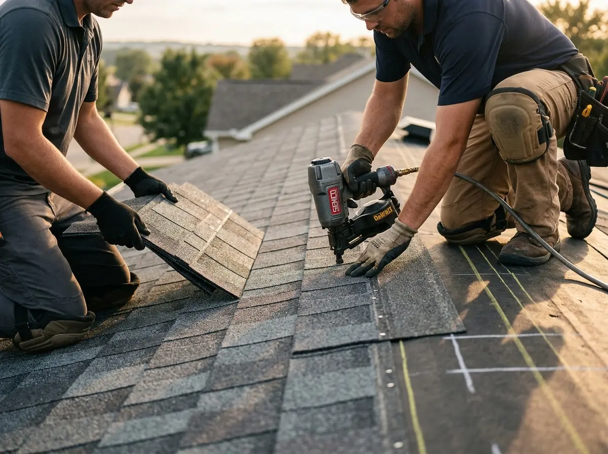 Professional roofer working on a residential roof in Verde Village